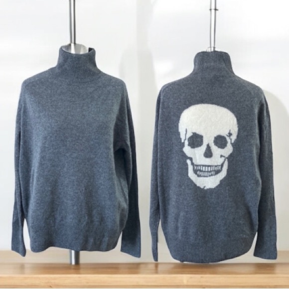 360 Cashmere Sweaters - 360 Cashmere- Relaxed Fit High Neck Skull Gray Cashmere Sweater